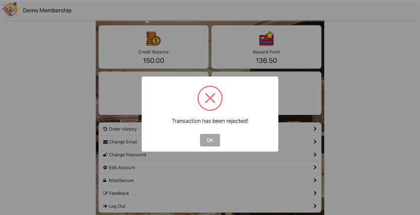 mobipos mobisecure customer transaction rejected pop up