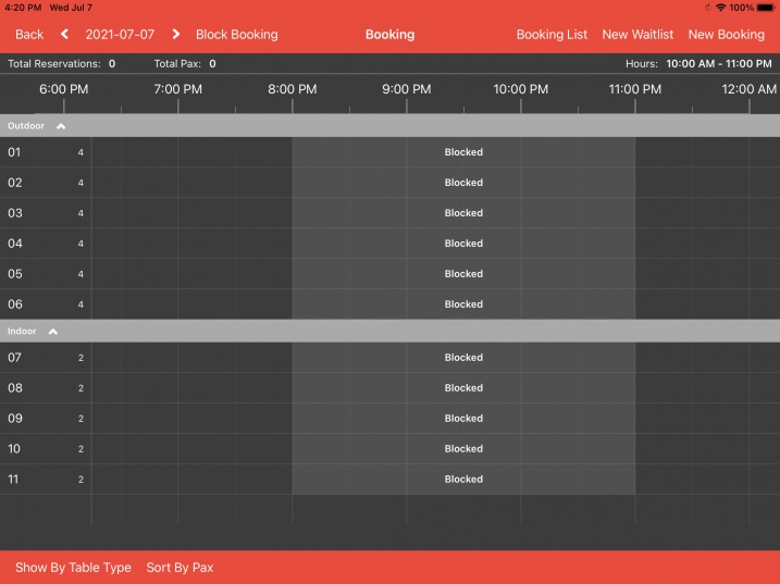 booking timeline view with blocked time