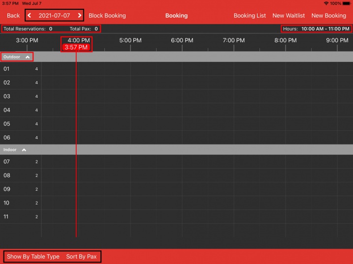 mobipos booking reservation timeline interface