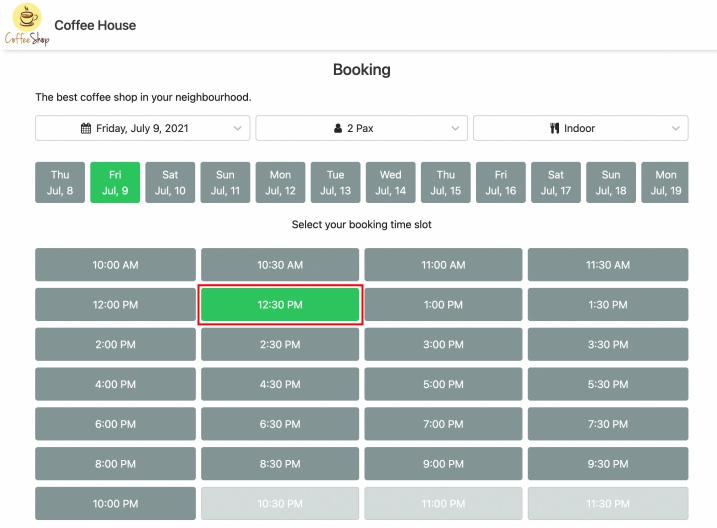 online booking select booking timeslot