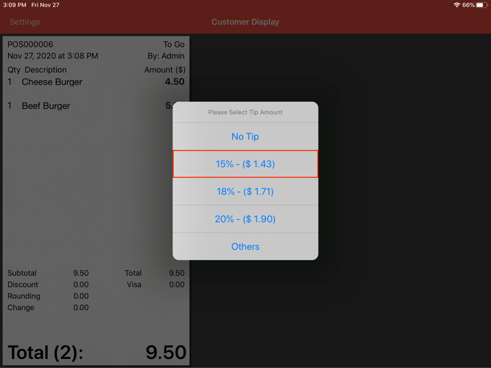 mobipos customer display prompt tips