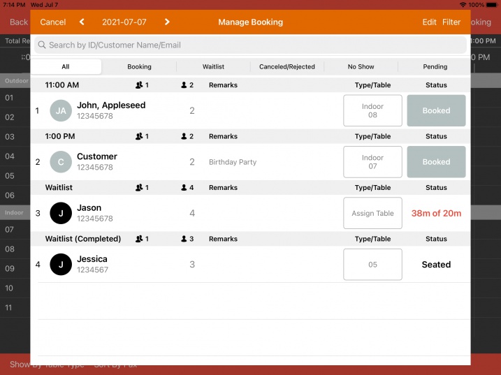 manage booking overview all filter 