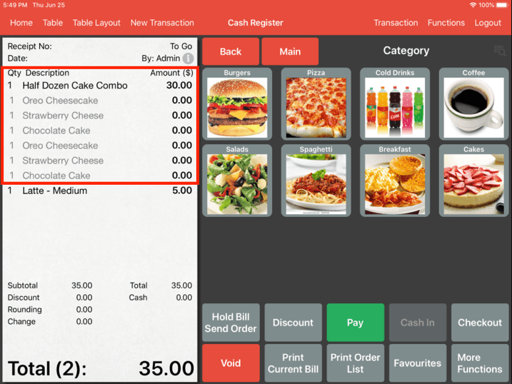 Mobi POS combo arrangement switched order
