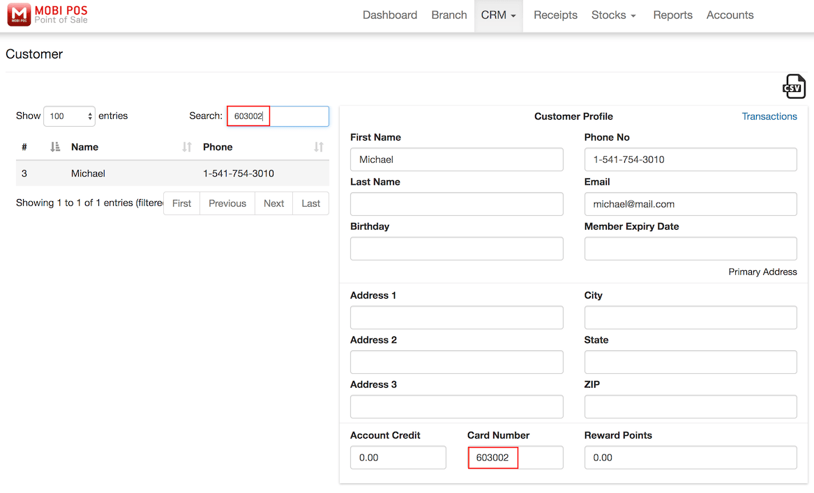 pos system customers search settings