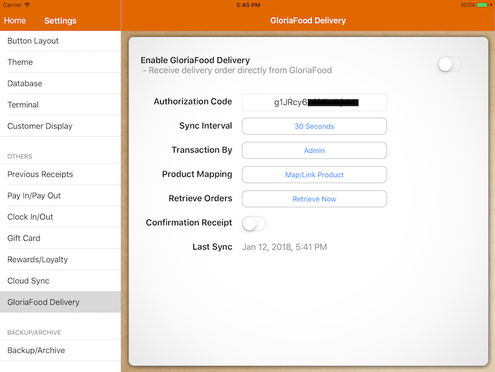 pos system GloriaFood delivery setup settings