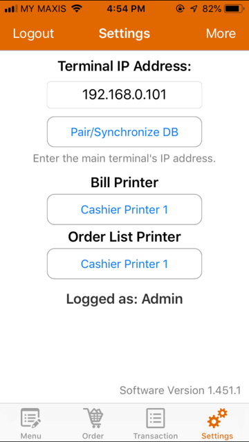 pos system iphone terminal setup settings