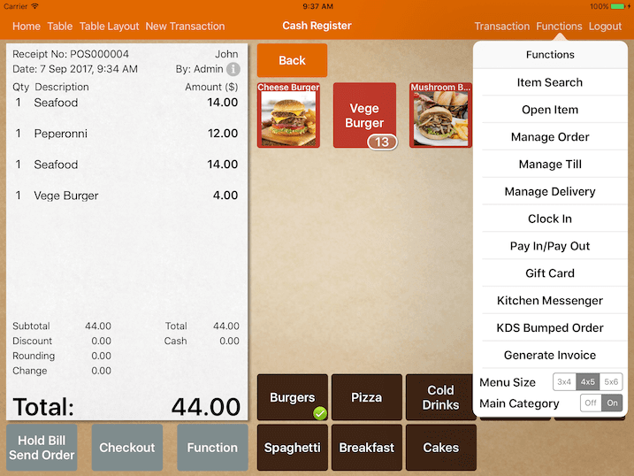 mobipos menu display category type