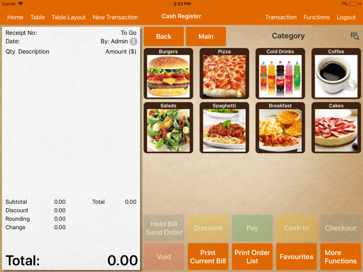 pos system menu gesture cash register settings