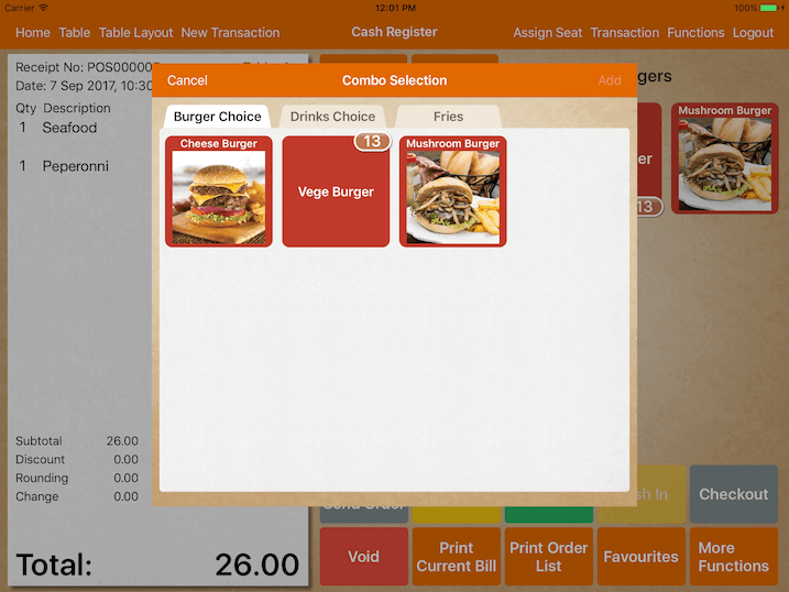 pos system ordering combo meal