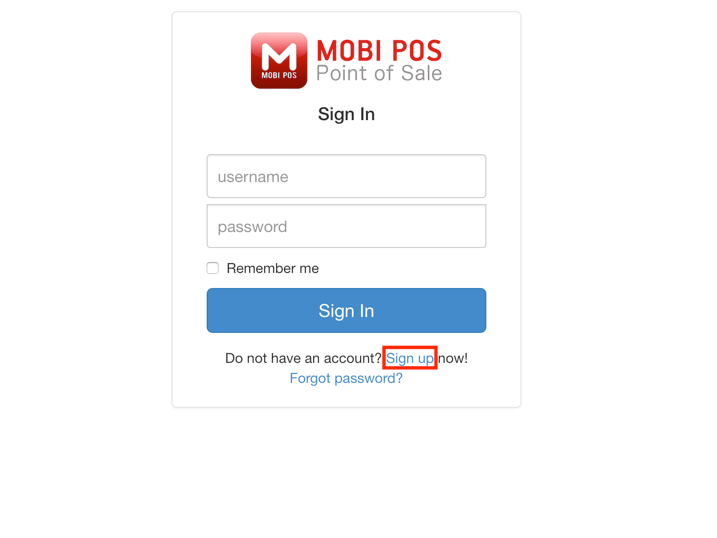 pos system sign up homepage settings